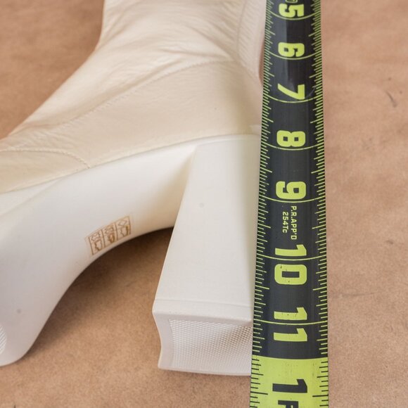 Free People Double Stack Platform Boots Cream Leather Y2K 90s Square Toe Sz 8.5 - Picture 7 of 9